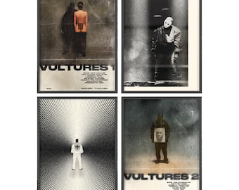 Lot de 4 affiches Kanye West - Vautours 1 et 2 - Lot de 4 impressions d&#39;art mural inspirées de Kanye - Impression numérique haute qualité - Décoration d&#39;intérieur hip-hop