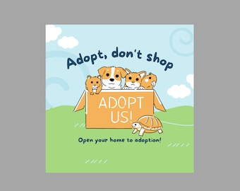Adopta, no compres / Imagen PNG de alta calidad con mensaje que salva vidas / Arte imprimible / Descarga instantánea / Decoración para concienciar sobre la adopción de mascotas