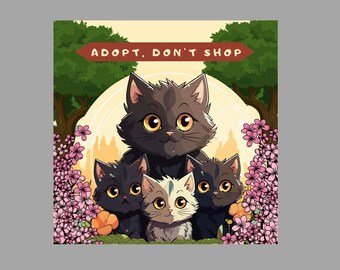 Adopta, no compres / Imagen PNG de alta calidad con mensaje que salva vidas / Arte imprimible / Descarga instantánea / Decoración para concienciar sobre la adopción de mascotas
