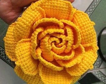 Crochet Flat Rose Digital Pattern and Tutorial Video/Tunisian Crochet