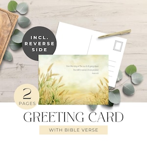 Tarjeta de felicitación con versículo bíblico, postal de 7x5 con una sola escritura, postal de fe cristiana, Salmo 113: El amanecer, para imprimir en casa, GG010