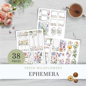 Wildflower Ephemera Kit - 38 Printable Pieces for Junk Journals, Floral Tags, Labels, and Vintage Paper Bits, JJ002
