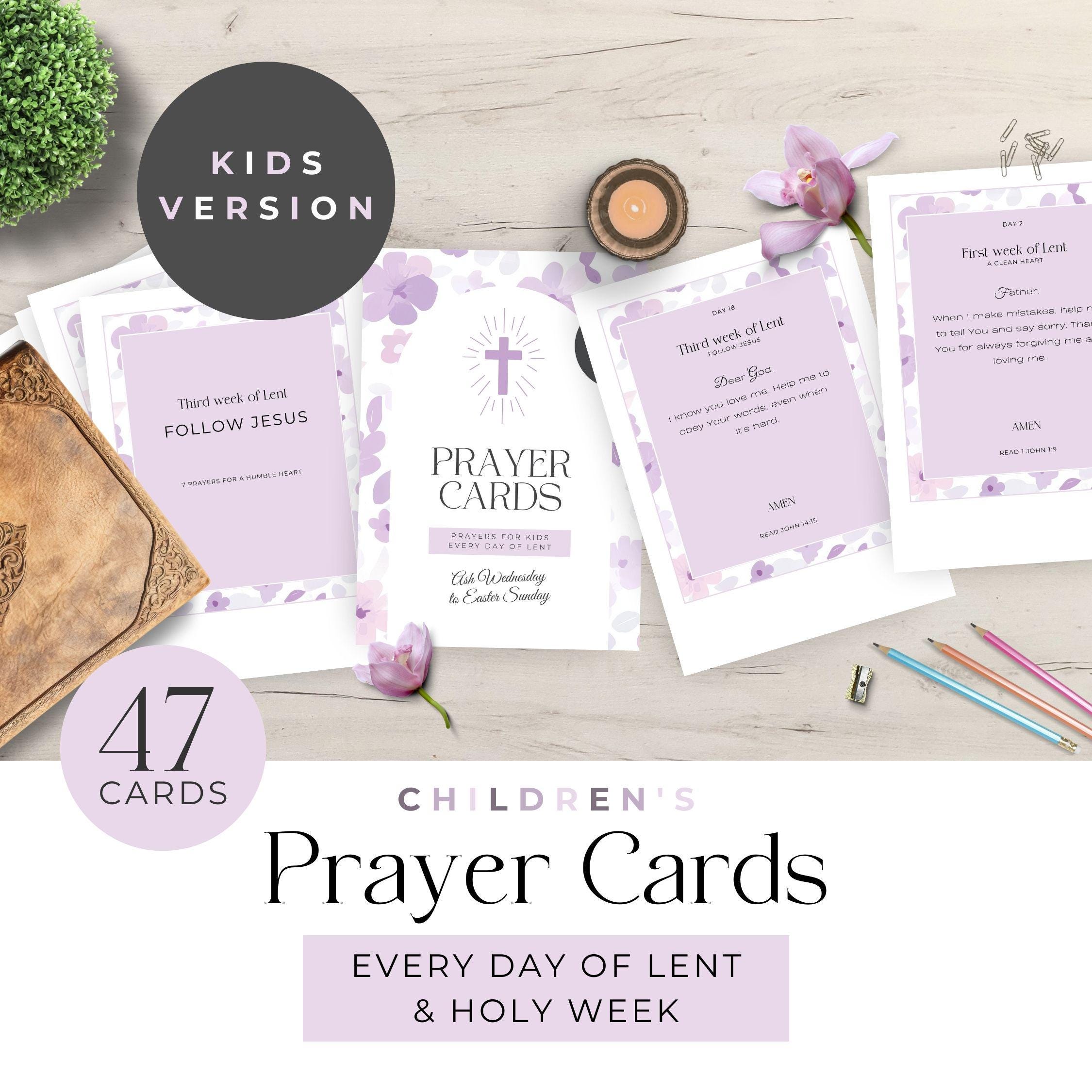 Prayer Cards for Kids in Lilac, 47 Daily Prayers for Lent and Holy Week ...