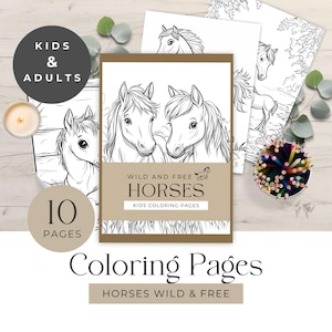 Wild and Free Horse Coloring Pages - 10 Printable Horse Sheets for Kids and Adults, Line Art Coloring Pack, Print at Home | GG010