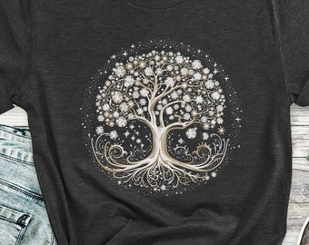 Tree of Life Celestial Shirt, Yoga T-shirt, Spiritual Tee, Mandala Shirt, Nature Tshirt, Vintage Zen Meditation Shirt, Gift for Her