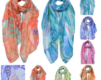 Unique Bright Colour Lotus Root Print Ladies Neck Wraps Scarves Stole 6707