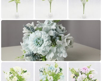 Artificial Pastel Chrysanthemum & Rose Bunch Table Bouquet Bridal Wedding Decor