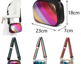Metallic Stripes Crossbody Bag Colourful Shoulder Strap Women Handbag JM1390