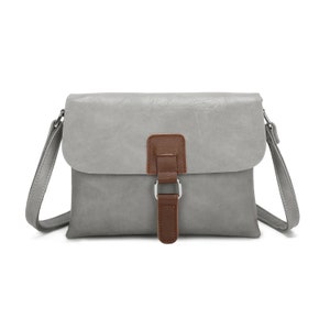 Frauen Schnalle Flap Umhängetasche Taschen Damen Reise Schulter Messenger Handtasche F8525 Light Grey