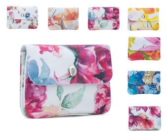 Real Leather Small Multicolour Floral Print Button Flap Coin Purse Ladies Bag Handbag