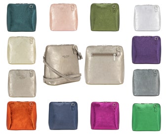 Dames Vera Pelle metallic kleuren lederen vrijstaande crossbody tas dames schouder handtas VP011