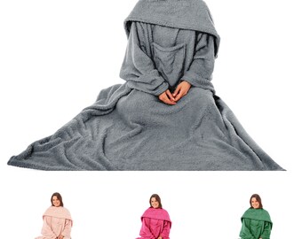 Ladies Super Soft Wearable Blanket with Sleeves Women Warm Throws Blanket Size 140x183cm