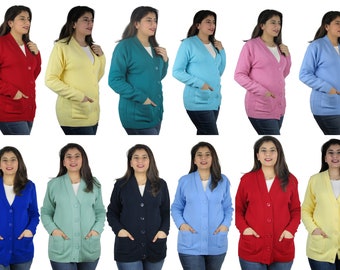 New Colors Ladies Plain Long Sleeve Open Front Knitted Button Pocket Cardigan Sweater Top