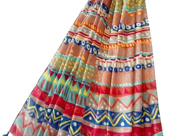 Ladies Bright Colours Aztec Print Scarf Trendy Tassel Edges Scarves Wraps 7537