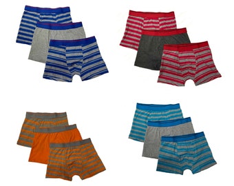 Lot de 3 boxers rayés et unis pour enfants garçons en coton doux