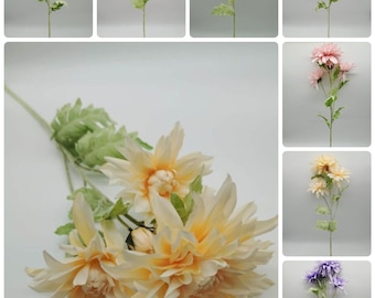 3 teste grandi dalia fiore di seta artificiale stelo ramo bouquet da sposa decorazione per feste a casa