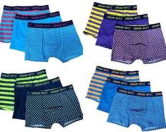 Dots & Stripes Pack of 3 Kids Boys Boxer Shorts Soft Cotton Brief Trunks Pants