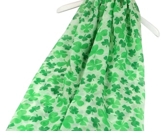 Women Silk Scarves Green Shamrock Pattern Scarf Ladies Soft Neck/ Head Wrap Shawl Easter Gift Girls Bandana 2949