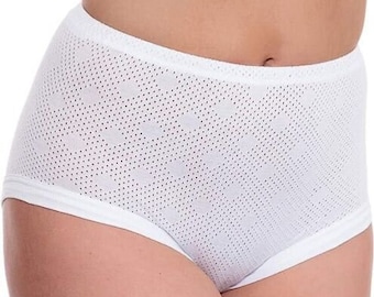 Pack of 3 Full Cuff Leg Eyelet Cotton Brief Breathable Briefs Knickers Underwear