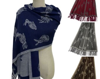 Women Hare Rabbit Print Tassel Scarf Ladies Reversible Style Shawl 7322-A