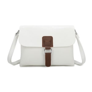 Women Buckle Flap Crossbody Satchel Bags Ladies Travel Shoulder Messenger Handbag F8525 White