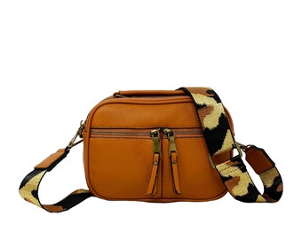 Ladies Double Zipped Camera Bag With Colourfull Crossbody Adjustable Strap Women Small Convertible Shoulder Travel Handbag Purse 8002