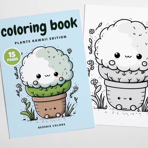 Livre de coloriage - Édition Plants Kawaii - 15 Pages à imprimer (PDF) par REVERIE COLORS