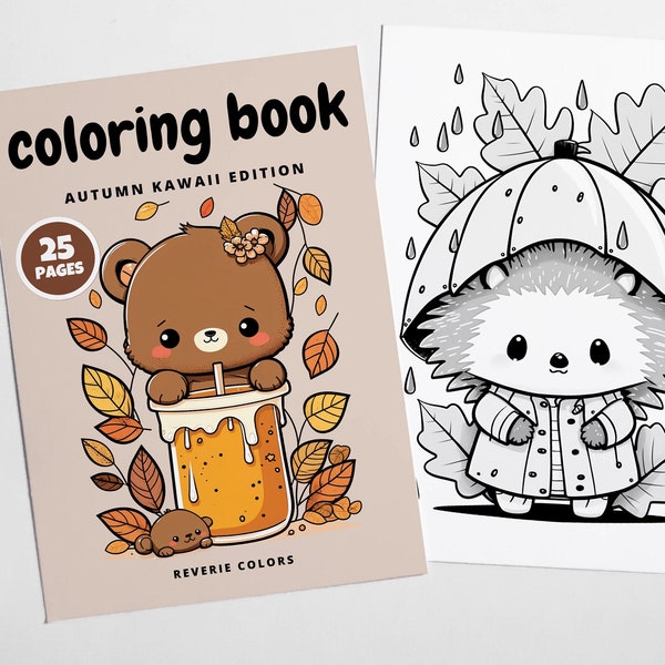 Livre de coloriage - Édition Autumn Kawaii - 25 Pages à imprimer (PDF) par REVERIE COLORS