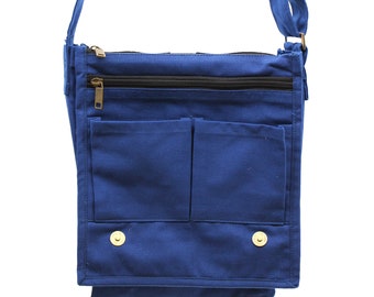 Eco friendly Cotton Canvas Messenger Bag with adjustable strap for Everyday use School Student Beach plastic free crossbody navy blue bag