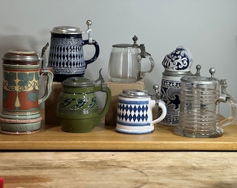Vintage German Beer Stein with Pewter Lid: Villeroy & Boch, Mettlach, Art Nouveau
