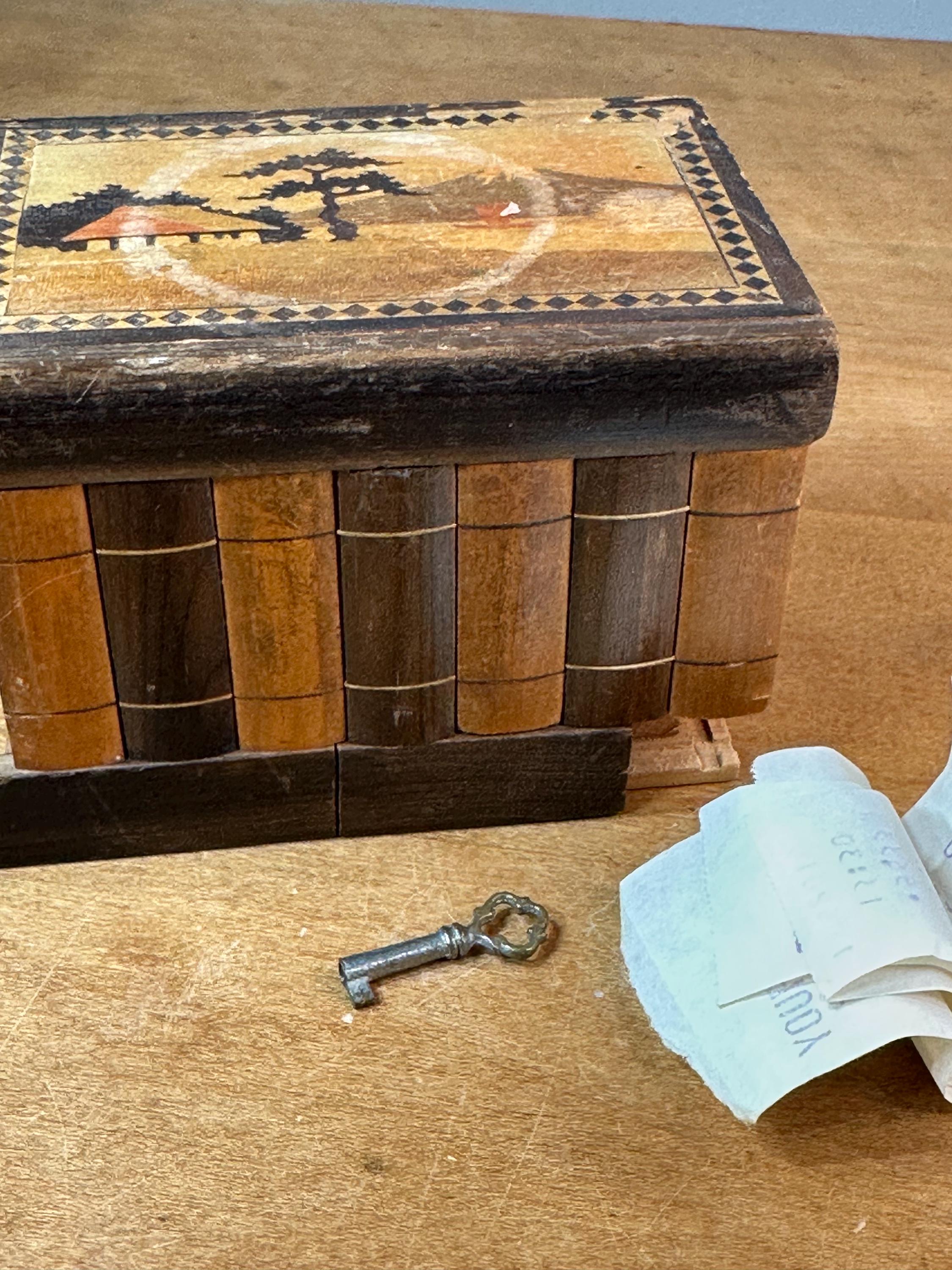 Vintage Japanese Puzzle Box ~ Wooden 1936 ~ Has Key WWII Souvenir