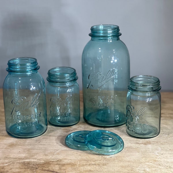 Vintage Aqua Blue Ball Perfect Mason ~ pint quart half gallon & glass lids available ~ you choose ~ mix and match