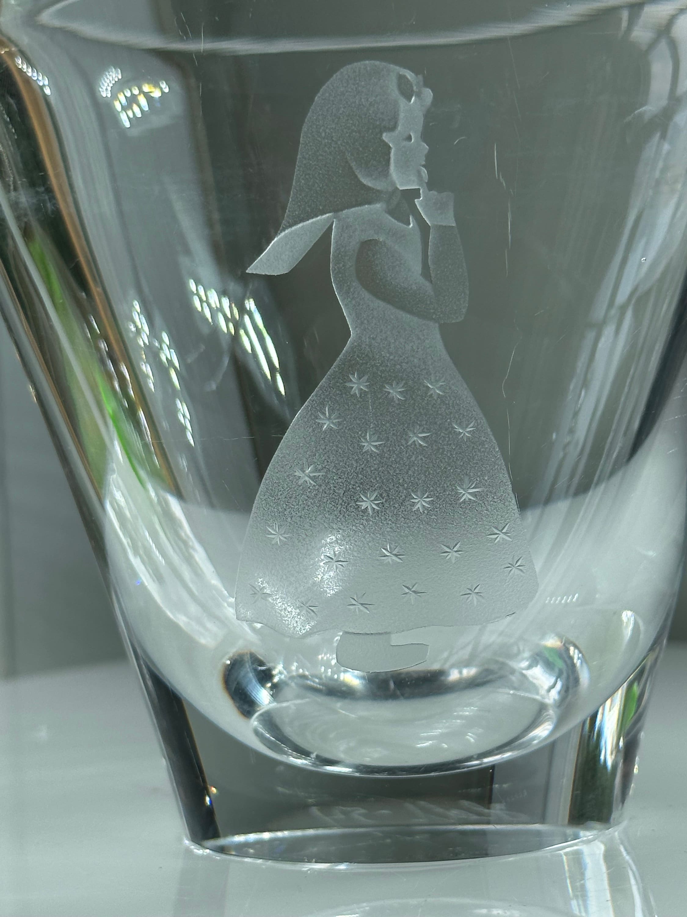Vintage Strombergshyttan Sweden Lead Crystal Vase: Etched Girl