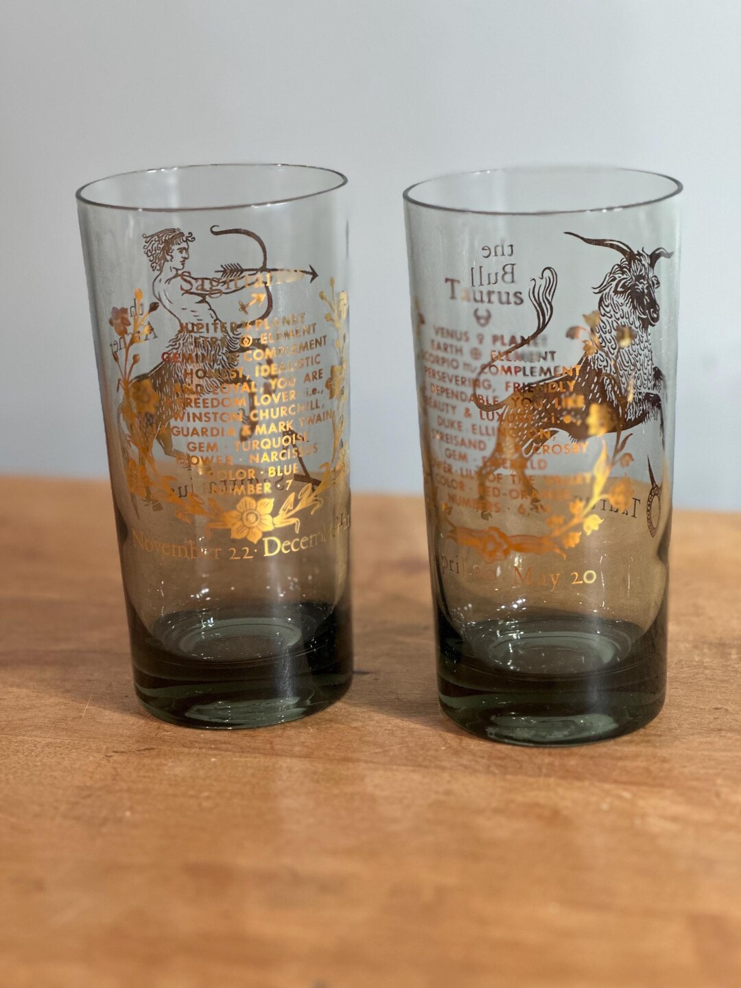 Vintage Federal Zodiac Horoscope Astrology Highball Smoked Glass Taurus ...