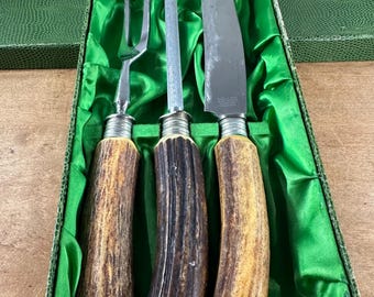 Antler Handle Carving Knife Set ~ Holler Solingen ~ Germany