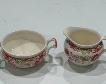 Johnson Bros WINCHESTER pink transferware / CREAM and SUGAR set ~ pink transferware