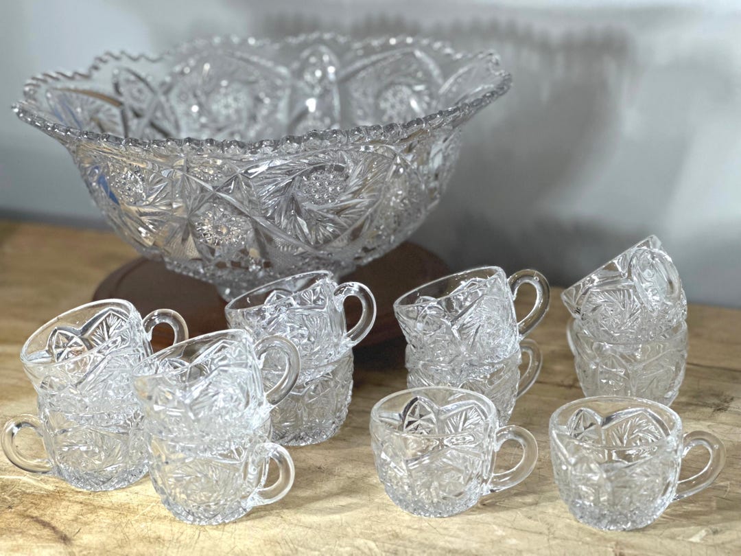 Ensemble de bols à punch impérial en verre vintage : verre Carnaval étoile tourbillonnante