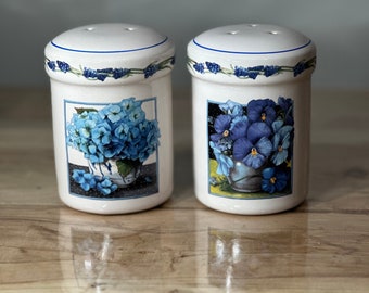 Vintage Salt & Pepper Shakers ~ Marjolein Bastin Blue Skies ~ Pansies ~ Hydrangeas