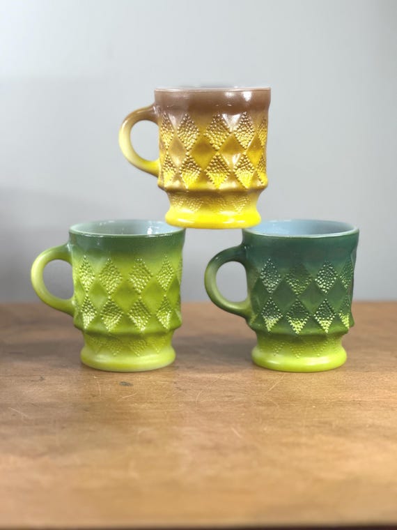 Vintage Fire King Kimberly Diamond Mugs - Anchor Hocking Set of 3