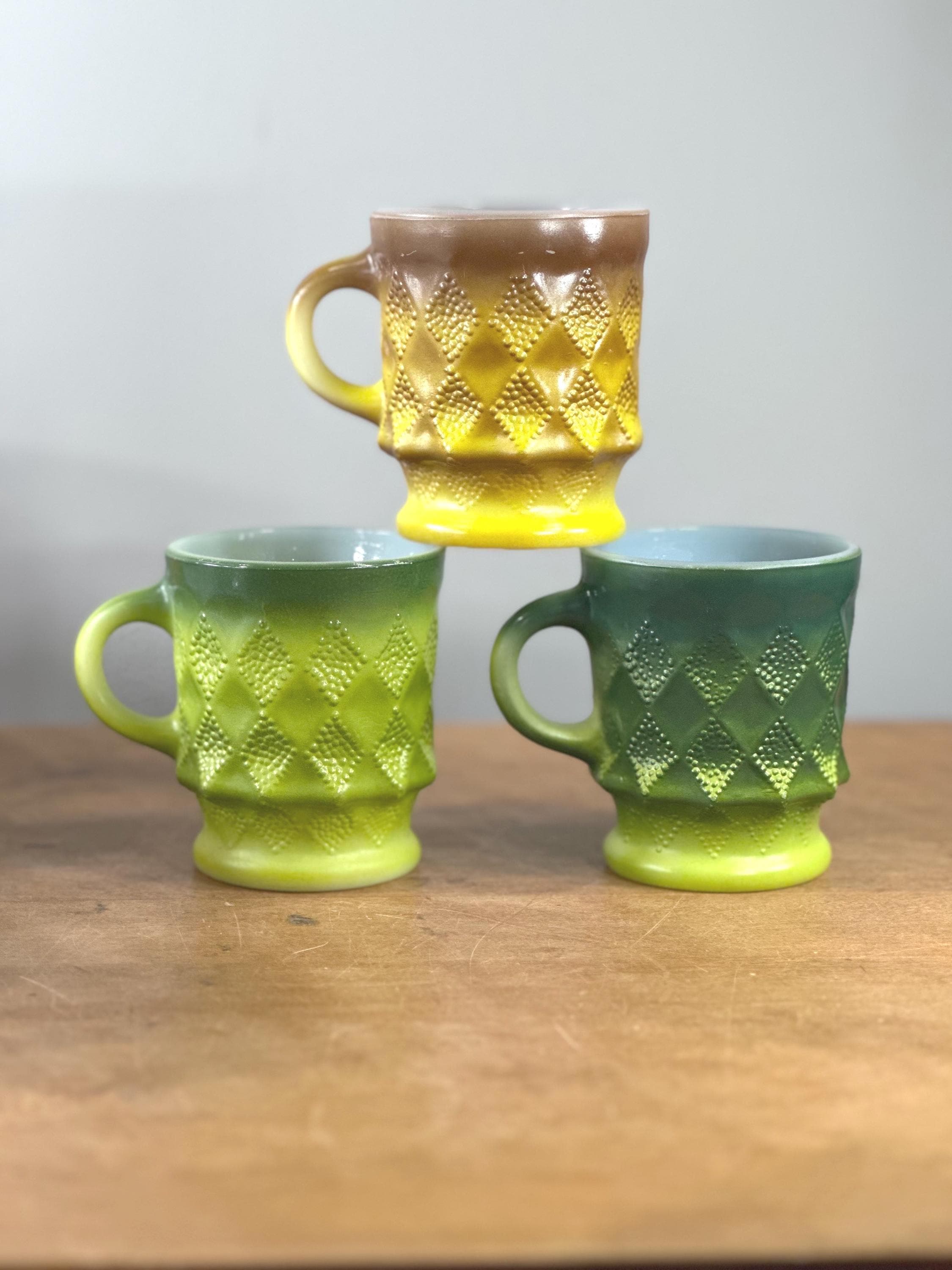 Vintage Fire King Kimberly Diamond Mugs - Anchor Hocking Set of 3