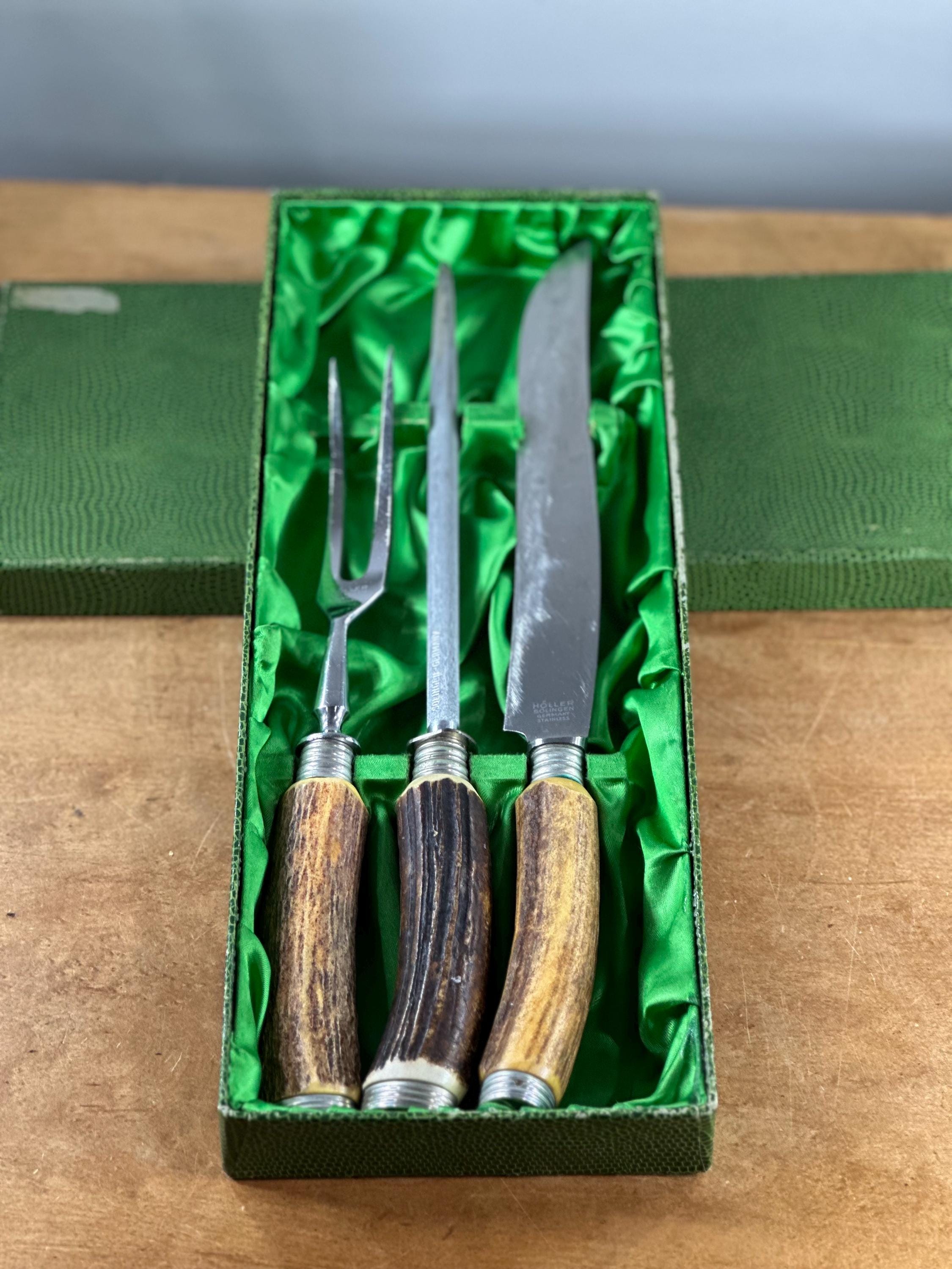 Antler Handle Carving Knife Set ~ Holler Solingen ~ Germany