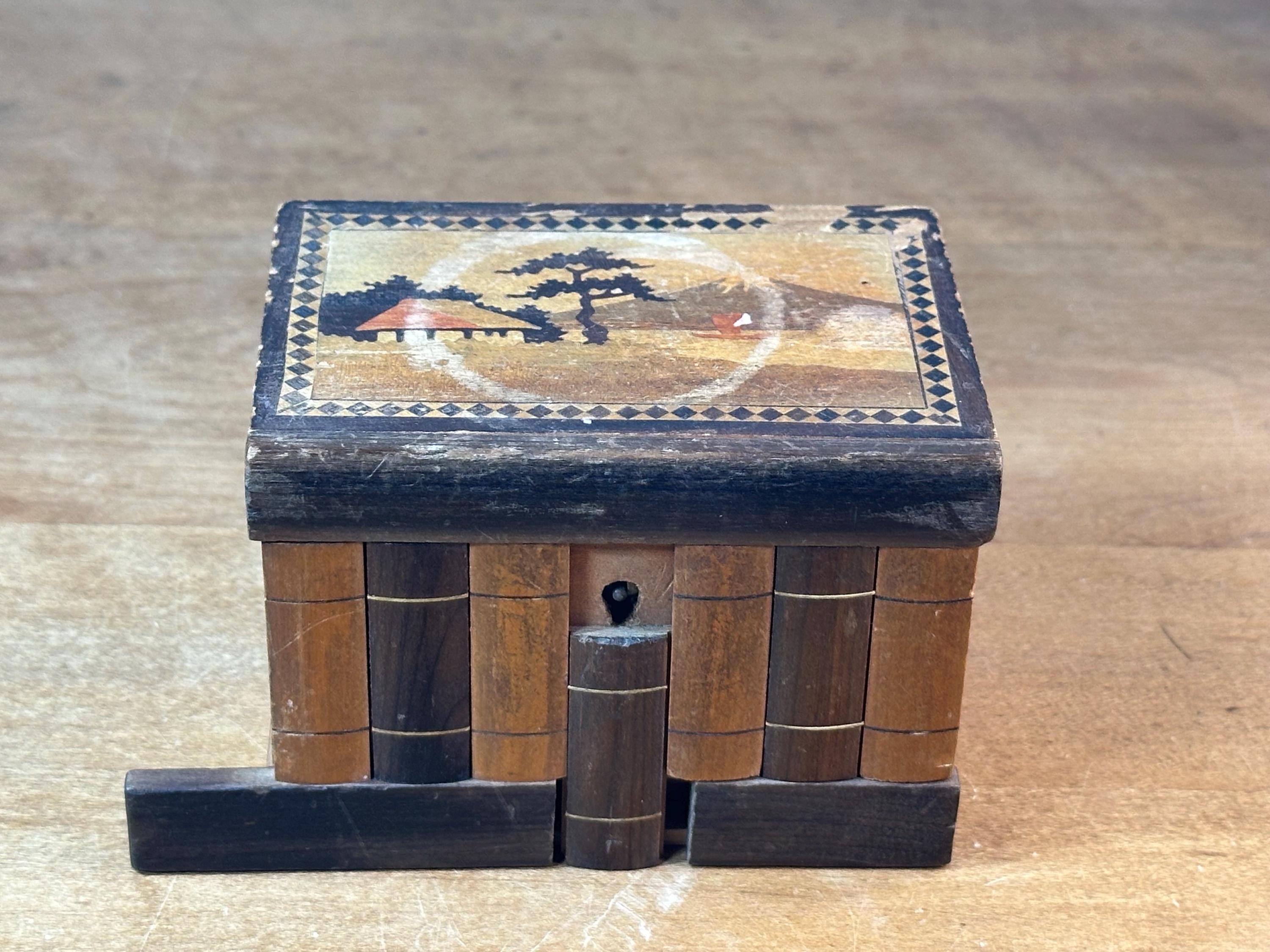 Vintage Japanese Puzzle Box ~ Wooden 1936 ~ Has Key WWII Souvenir