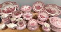Johnson Bros Old Britain Castles Plates and Teacups - Red Transferware Made in England
