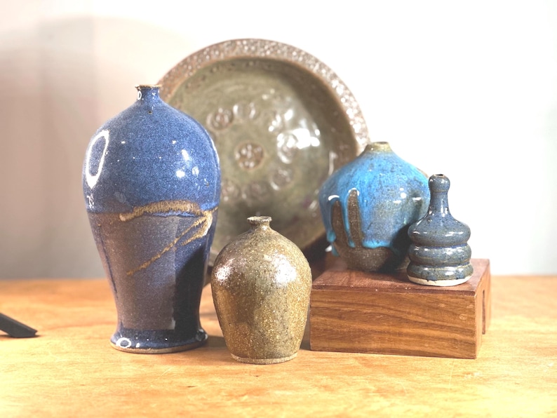 Vintage Studio Pottery Bud Vase Bowl ~ Texture Drip Glaze ~ Signed - Etsy