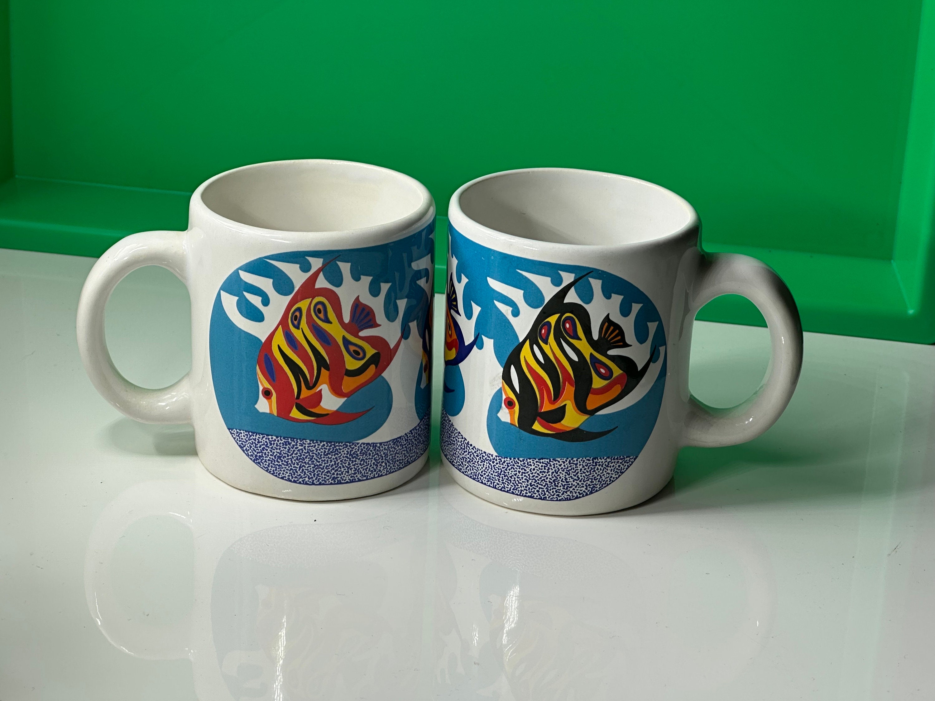 Vintage Tropical Fish Mugs ~ Coffee Tea Cups ~ Set of 2 ~ Angel