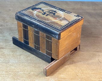 Vintage Japanese Puzzle Box ~ Wooden 1936 ~ Has Key WWII
