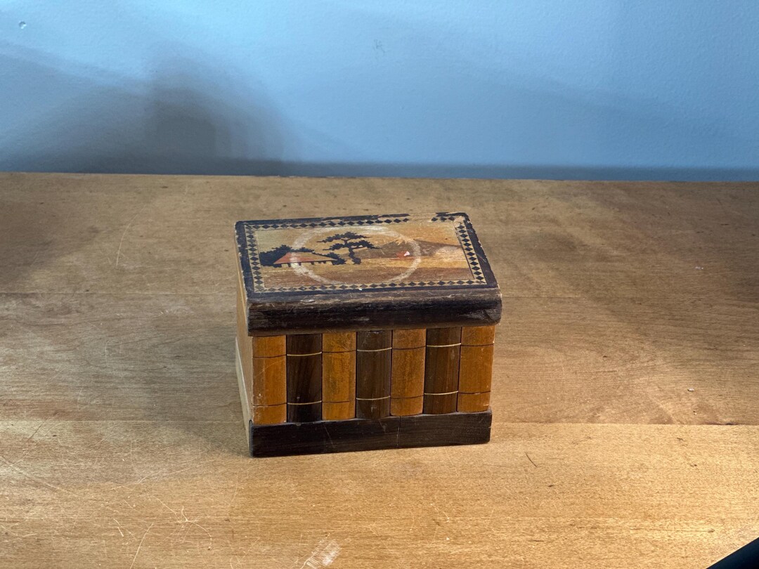 Vintage Japanese Puzzle Box ~ Wooden 1936 ~ Has Key WWII