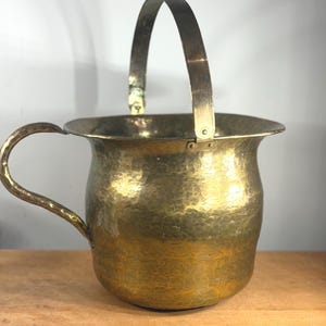 HUGE hammered brass coal bucket with handle ~ planter pot