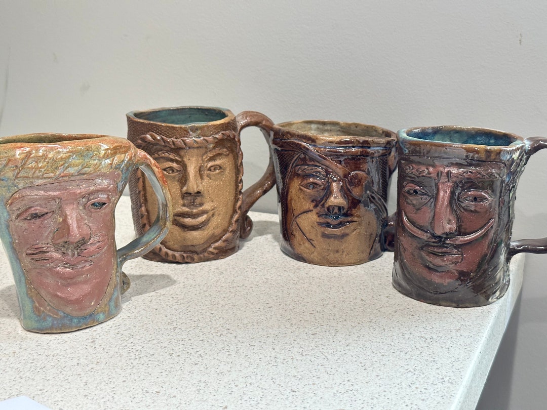 Vintage Signed Studio Pottery Face Head Mugs Coffee Cups You Etsy