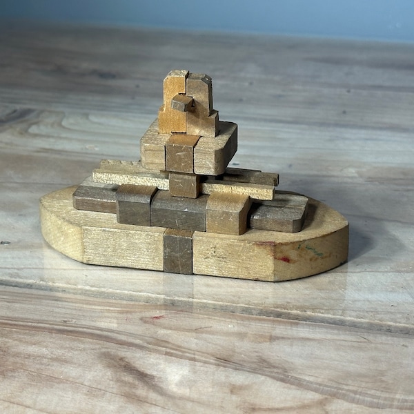 Vintage Kumiki Battleship Wooden Puzzle ~ Made In Japan ~ 1950's